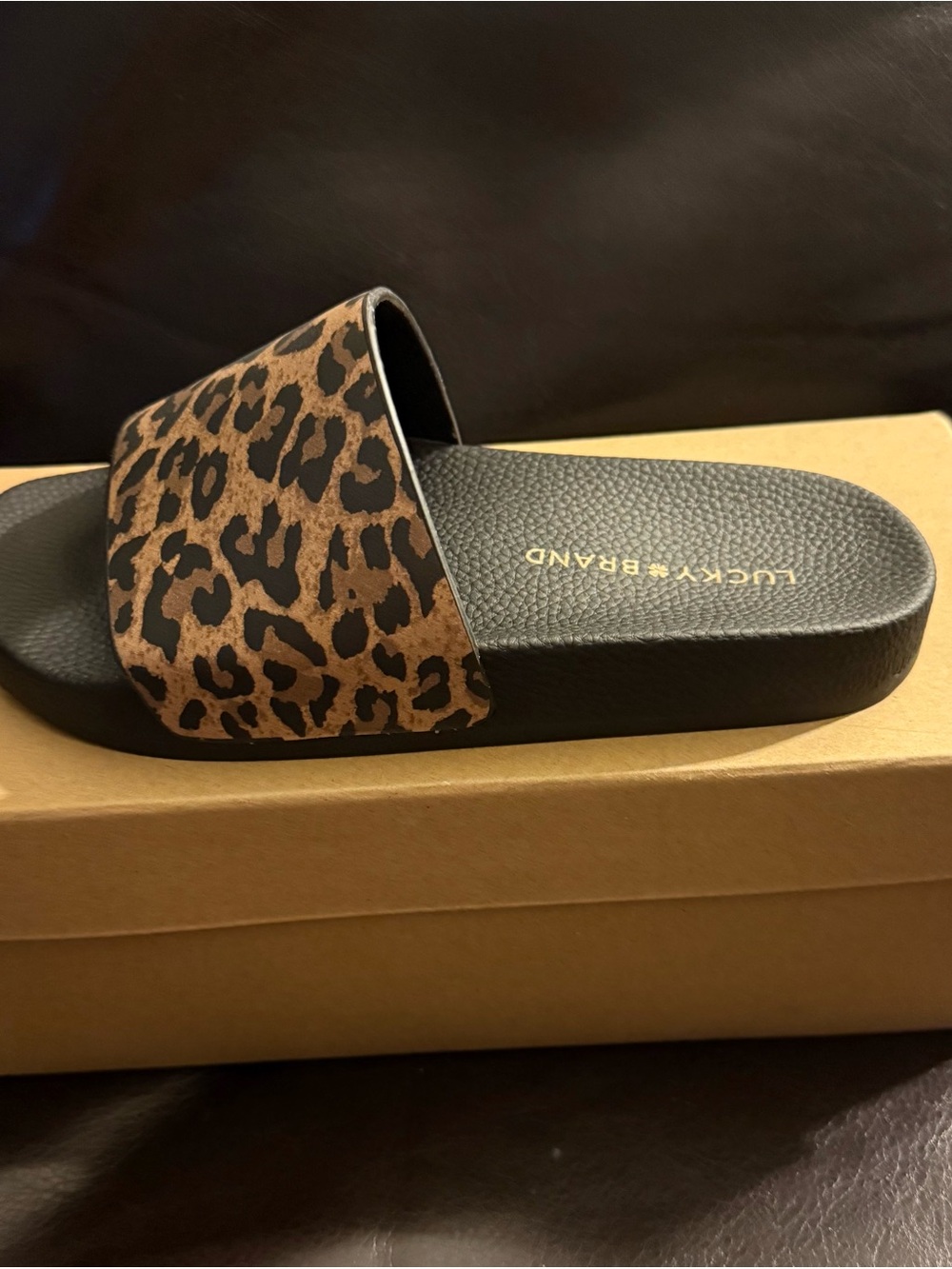 Lucky Brand Leopard Print Slide Sandals - Brown/Black